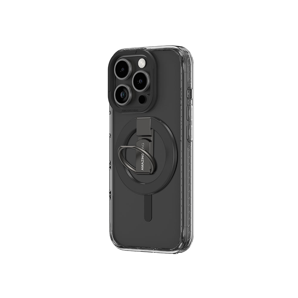 iPhone 16 Pro Max Kılıf Magsafe Şarj Özellikli Yüzük Standlı Amazingthing Titan Pro Serisi Kılıf Siyah