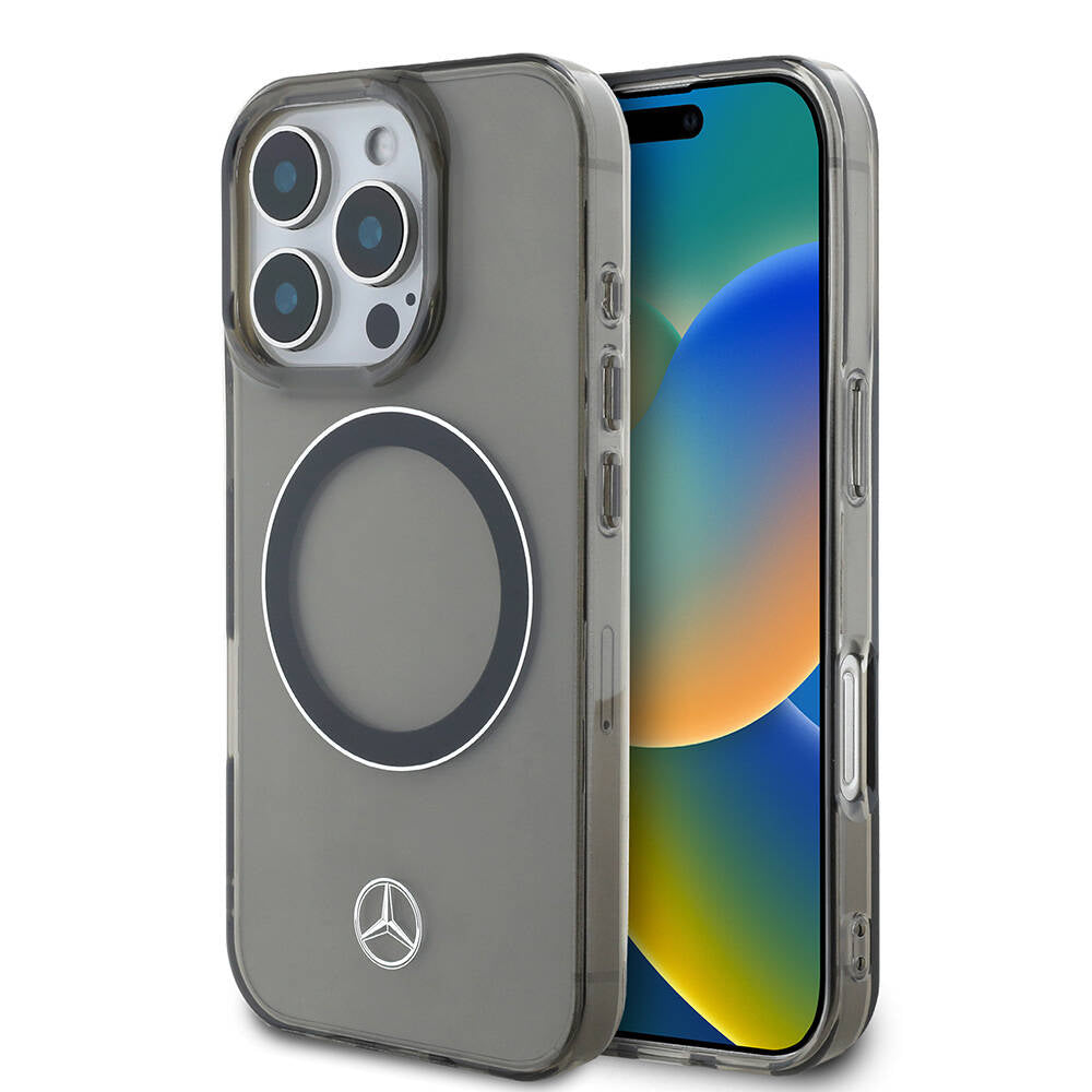 iPhone 16 Pro Max Kılıf Mercedes Benz Orjinal Lisanslı Magsafe Şarj Özellikli Saydam Yüzey Silver Ring Kılıf Siyah