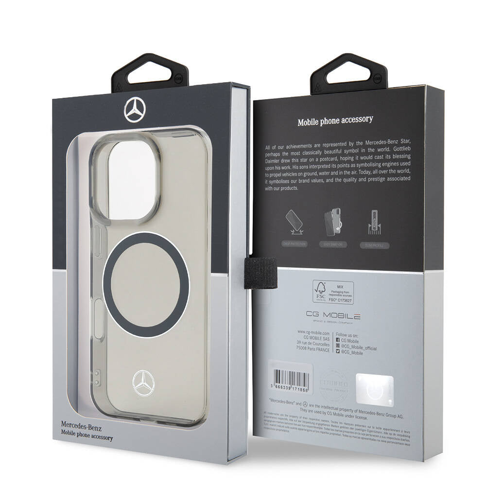 iPhone 16 Pro Max Kılıf Mercedes Benz Orjinal Lisanslı Magsafe Şarj Özellikli Saydam Yüzey Silver Ring Kılıf Siyah
