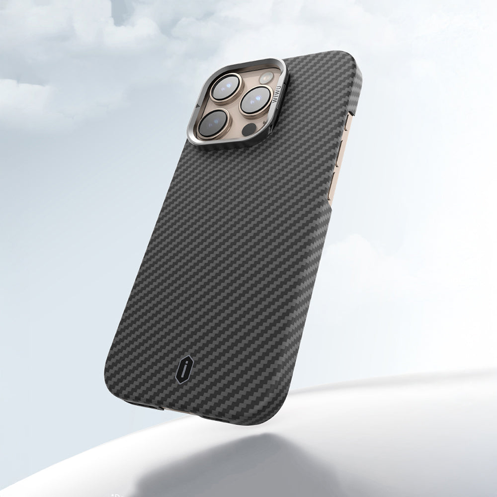 Apple iPhone 16 Pro Max Kılıf Wiwu DCC-206 Magsafe Şarj Özellikli Kamera Standlı Aramid Fiber Tasarım Kevlar Kapak Siyah