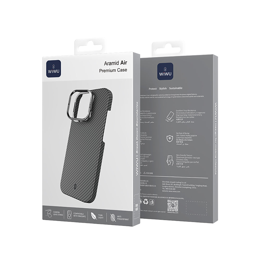 Apple iPhone 16 Pro Max Kılıf Wiwu DCC-206 Magsafe Şarj Özellikli Kamera Standlı Aramid Fiber Tasarım Kevlar Kapak Siyah