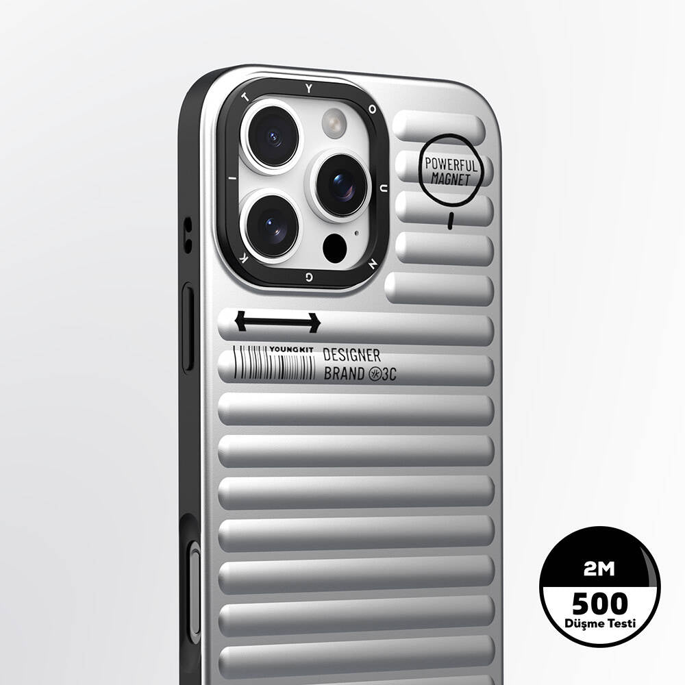 iPhone 16 Pro Max Magsafe Şarj Özellikli Kılıf Mat Renkli Tasarım Youngkit Original Serisi Kılıf Gümüş