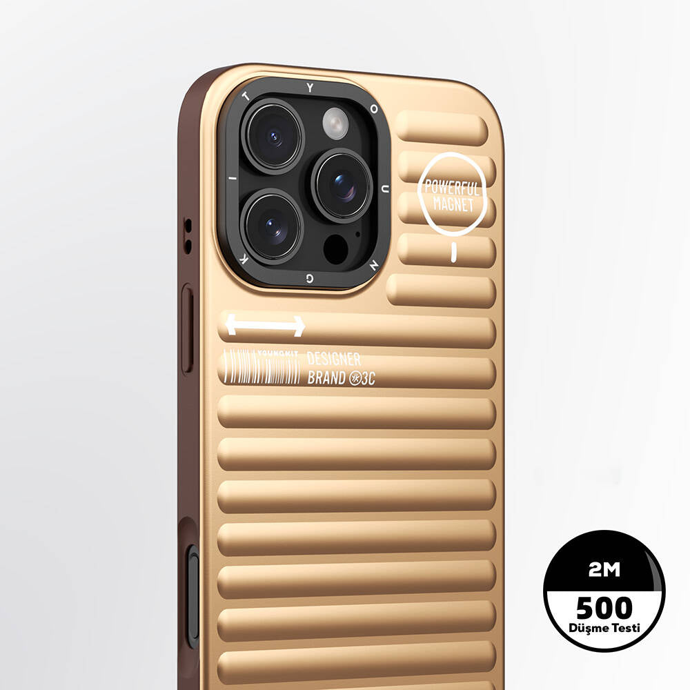 iPhone 16 Pro Max Magsafe Şarj Özellikli Kılıf Mat Renkli Tasarım Youngkit Original Serisi Kılıf Gold