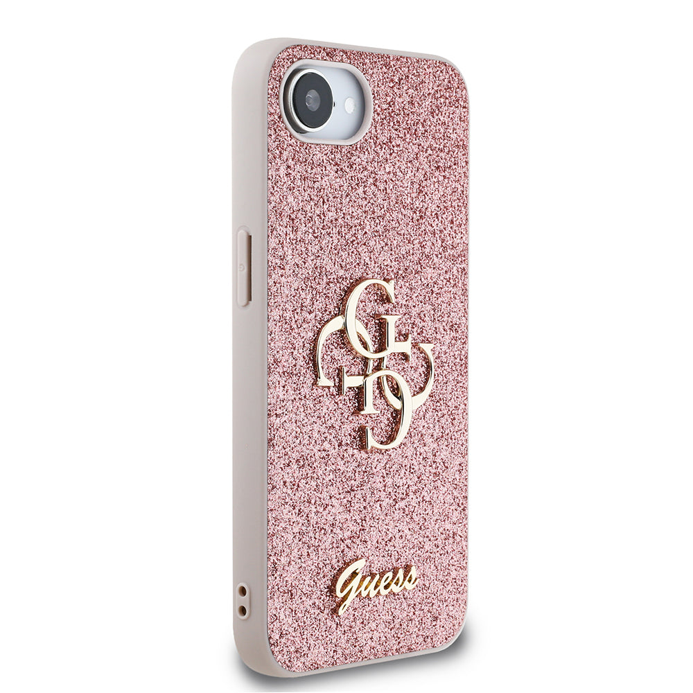 Apple iPhone 16E Kılıf Guess Orjinal Lisanslı 4G Büyük Metal Logolu Glitter Kapak Pembe