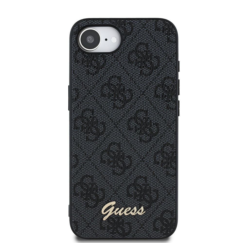 Apple iPhone 16E Kılıf Guess Orjinal Lisanslı 4G Desenli Script Metal Logolu Kapak Siyah