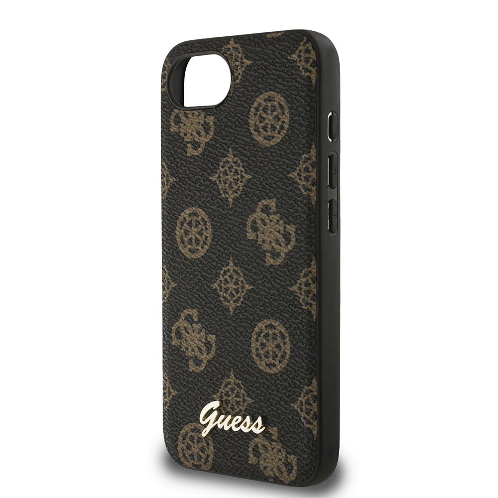 Apple iPhone 16E Kılıf Guess Orjinal Lisanslı M-safe Şarj Özellikli Yazı Logolu Peony Kapak Siyah