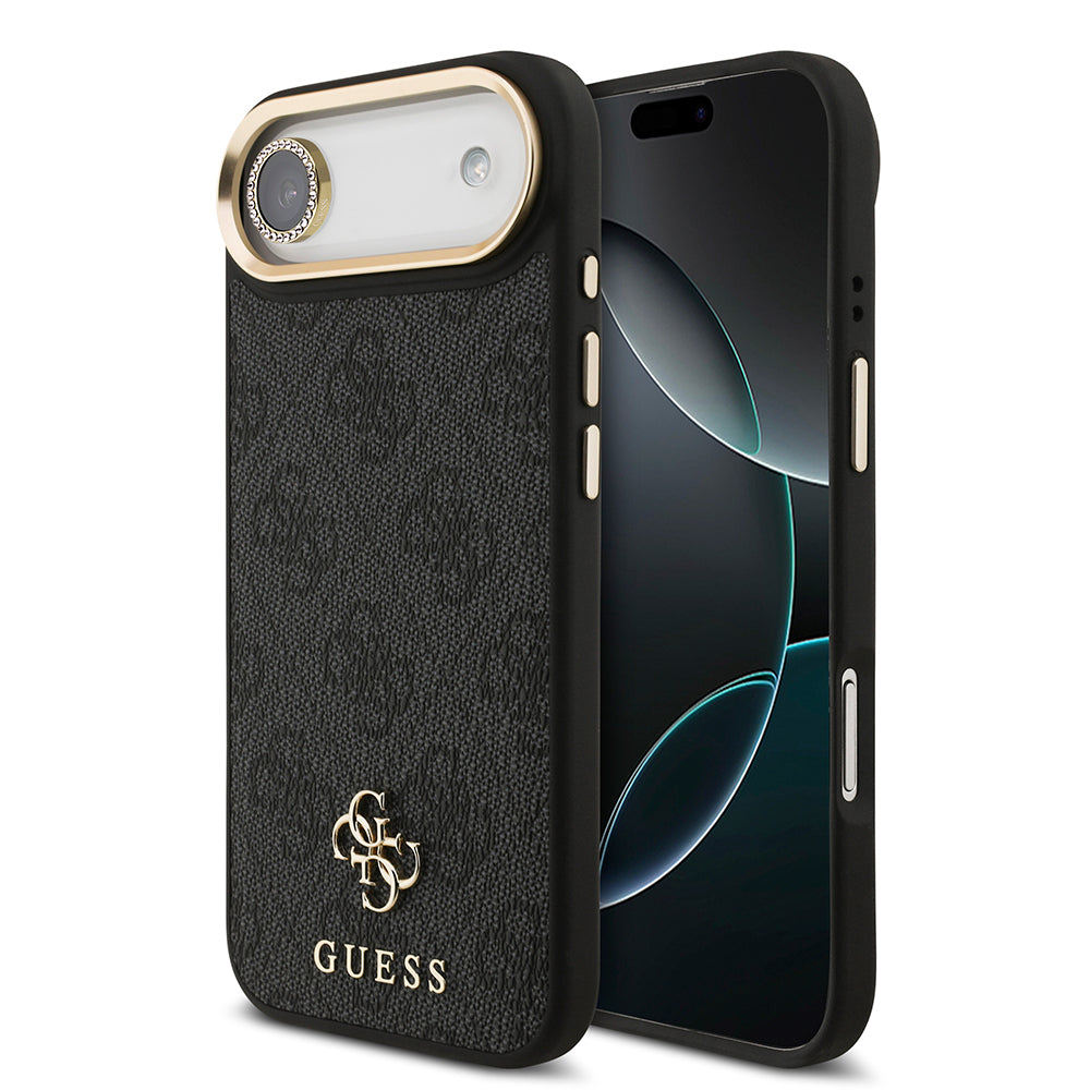 Apple iPhone 17 Air Guess Orjinal Lisanslı 4G ve Yazı Logolu Kılıf + Ekran Koruyucu + Lens Koruyucu 3in1 Aksesuar Seti Siyah