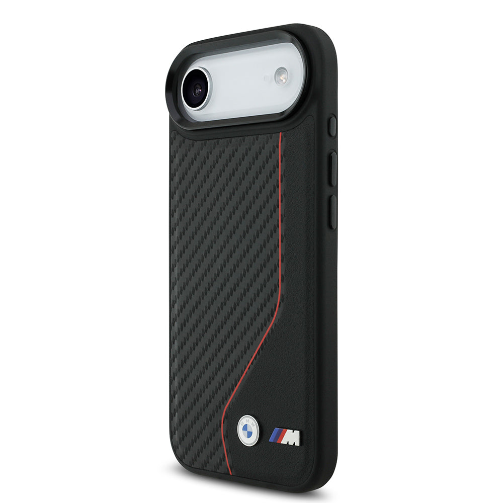 Apple iPhone 17 Air Kılıf BMW Orjinal Lisanslı M-safe Şarj Özellikli Metal BMW ve M Logolu PU Karbon Tasarımlı Kapak Siyah