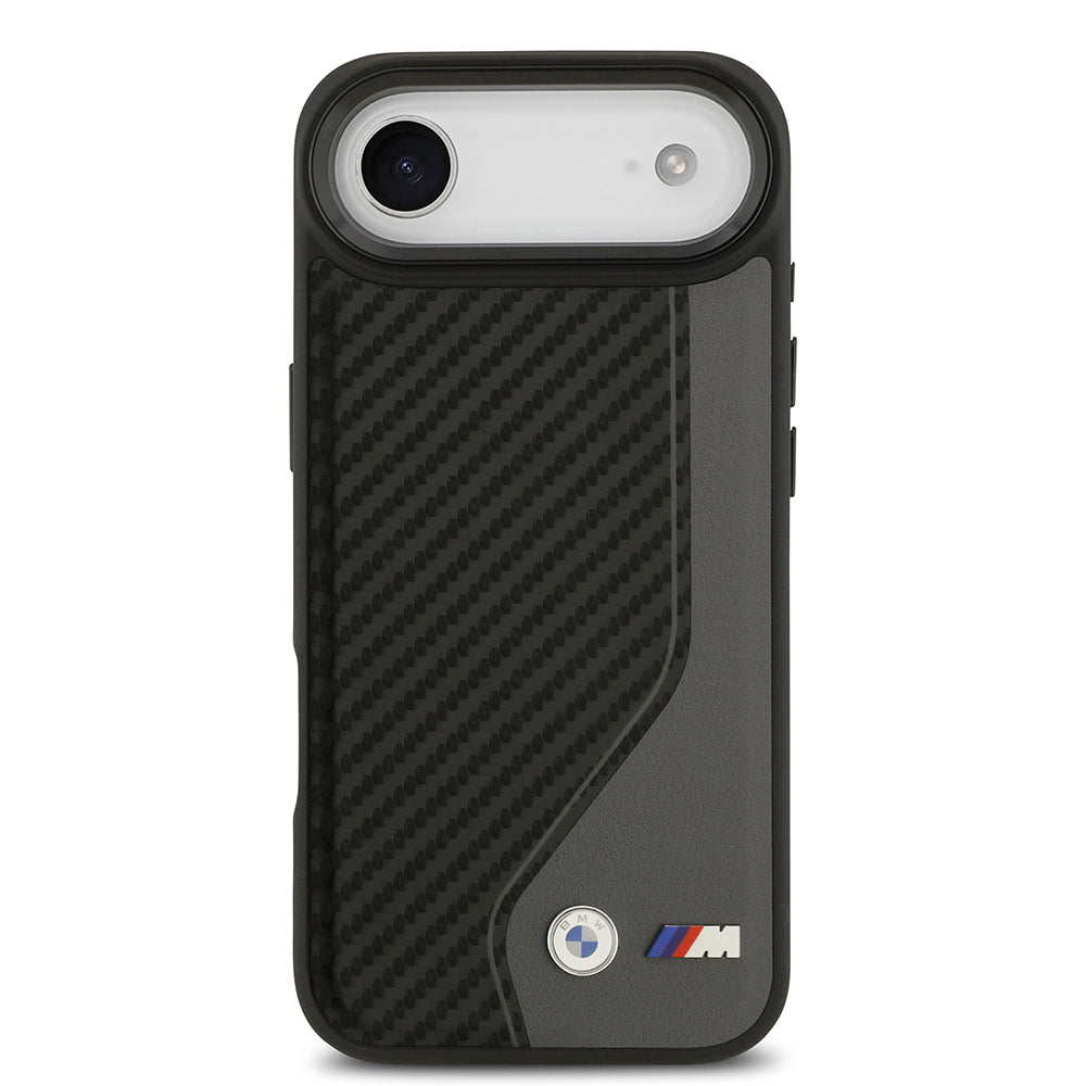 Apple iPhone 17 Air Kılıf BMW Orjinal Lisanslı M-safe Şarj Özellikli Metal BMW ve M Logolu PU Karbon Tasarımlı Kapak Siyah
