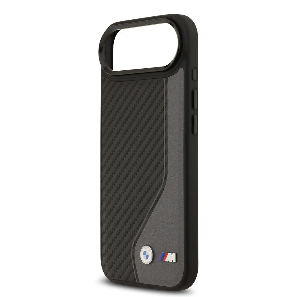 Apple iPhone 17 Air Kılıf BMW Orjinal Lisanslı M-safe Şarj Özellikli Metal BMW ve M Logolu PU Karbon Tasarımlı Kapak Siyah