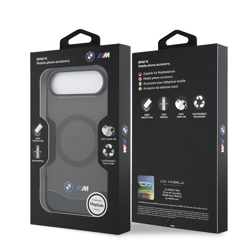 Apple iPhone 17 Air Kılıf BMW Orjinal Lisanslı M-safe Şarj Özellikli Metal Buton Tasarımlı Tranparan M Dizayn Kapak Siyah