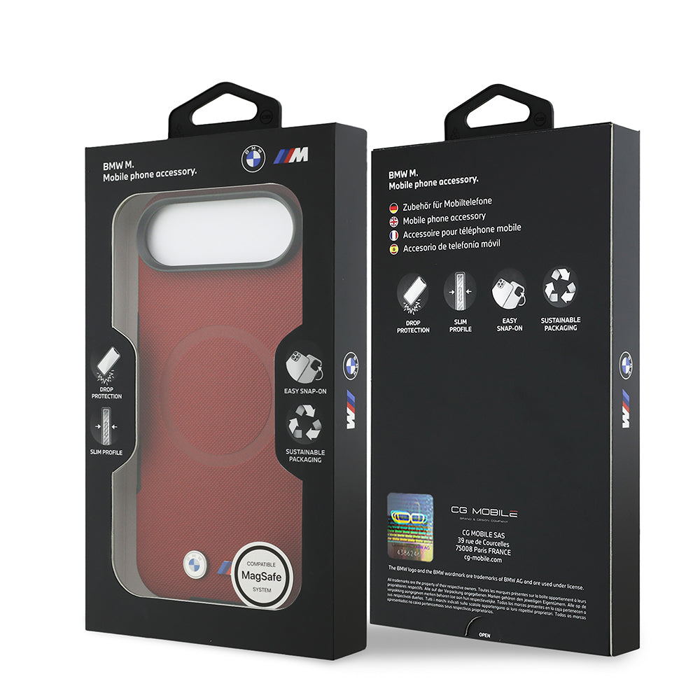 Apple iPhone 17 Air Kılıf BMW Orjinal Lisanslı M-safe Şarj Özellikli Metal Logolu Delikli M Dizayn Deri Kapak Kırmızı