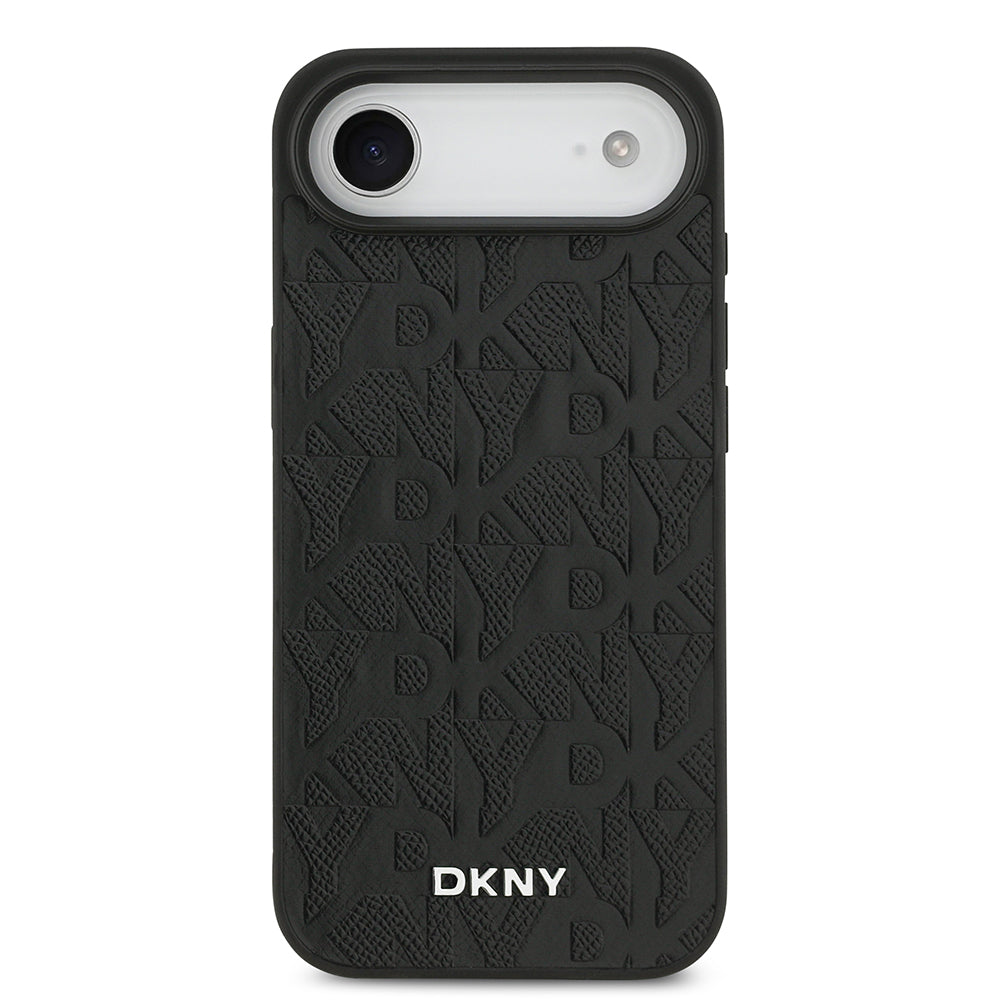 Apple iPhone 17 Air Kılıf DKNY Orjinal Lisanslı M-safe Şarj Özellikli 3D Yazılı Grid Pattern Kapak Siyah