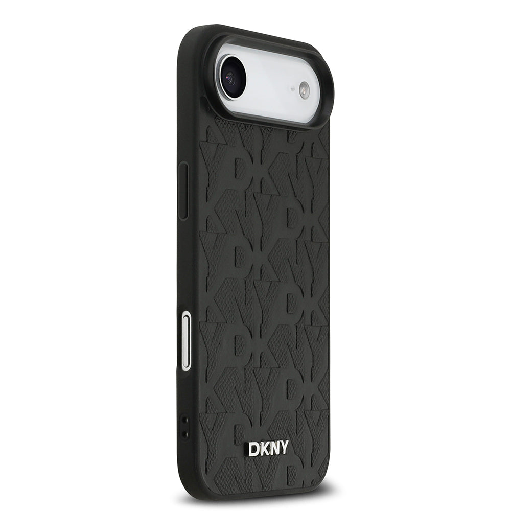 Apple iPhone 17 Air Kılıf DKNY Orjinal Lisanslı M-safe Şarj Özellikli 3D Yazılı Grid Pattern Kapak Siyah