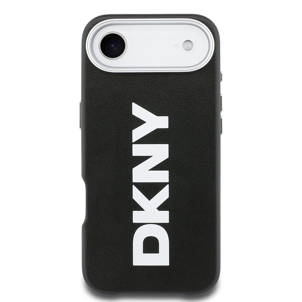Apple iPhone 17 Air Kılıf DKNY Orjinal Lisanslı M-safe Şarj Özellikli PU Büyük Dikey Logolu Kapak Siyah