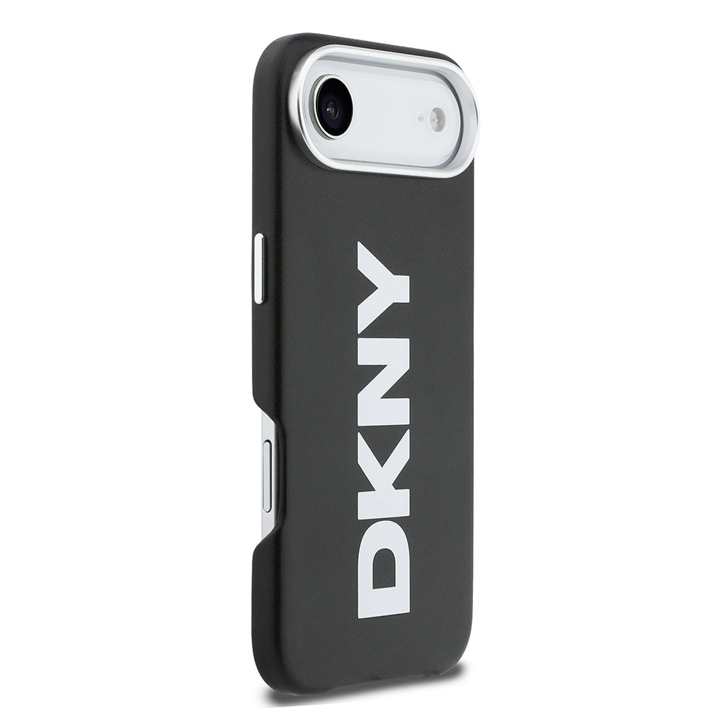 Apple iPhone 17 Air Kılıf DKNY Orjinal Lisanslı M-safe Şarj Özellikli PU Büyük Dikey Logolu Kapak Siyah