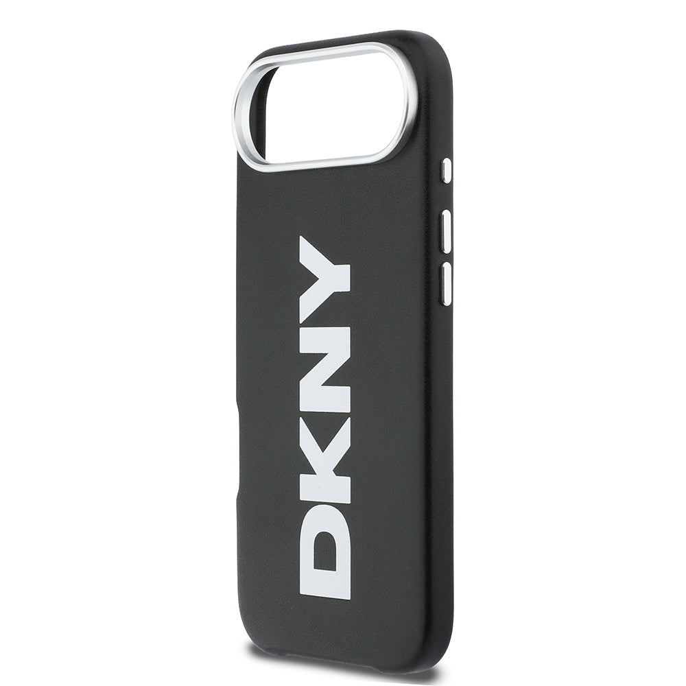 Apple iPhone 17 Air Kılıf DKNY Orjinal Lisanslı M-safe Şarj Özellikli PU Büyük Dikey Logolu Kapak Siyah