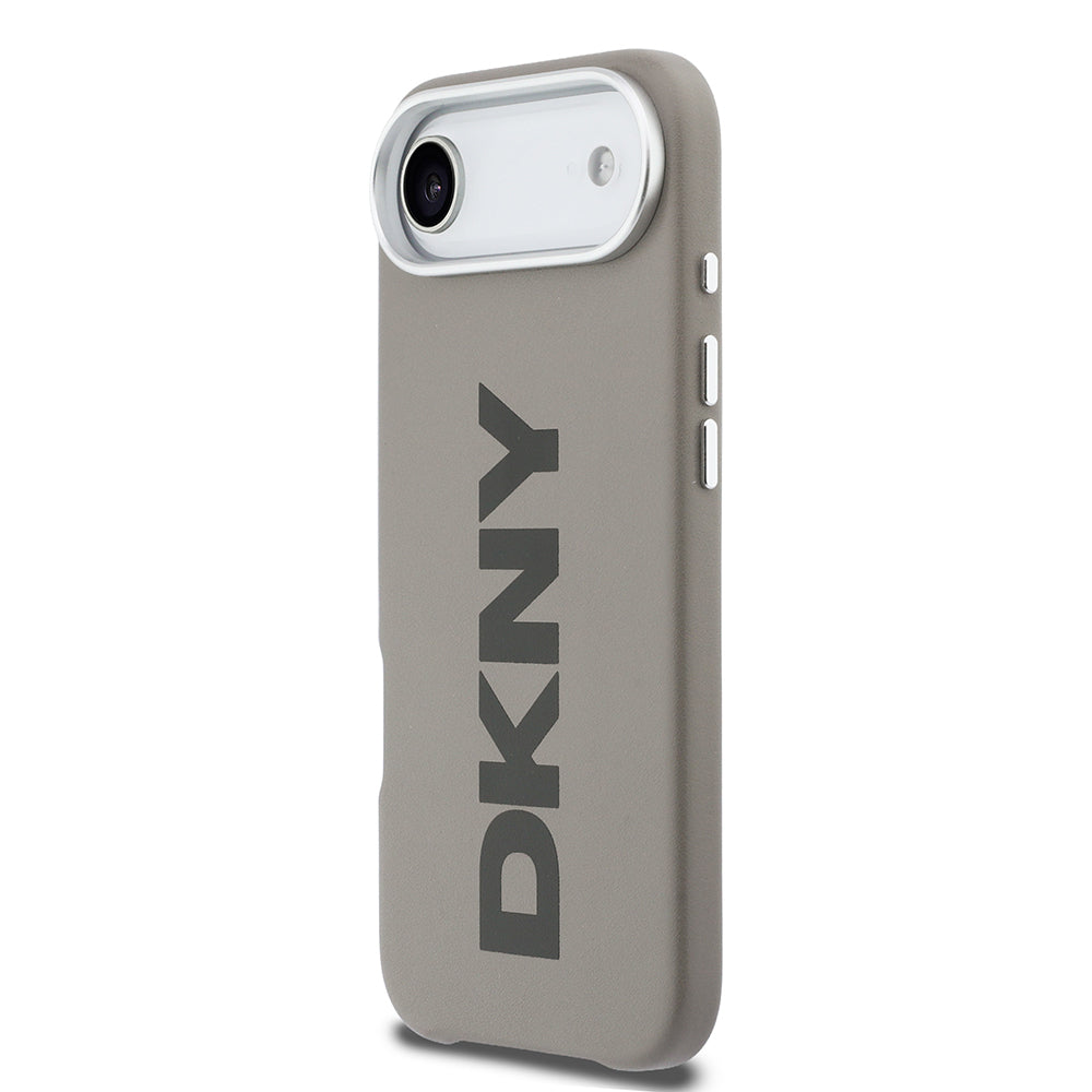 Apple iPhone 17 Air Kılıf DKNY Orjinal Lisanslı M-safe Şarj Özellikli PU Büyük Dikey Logolu Kapak Bej