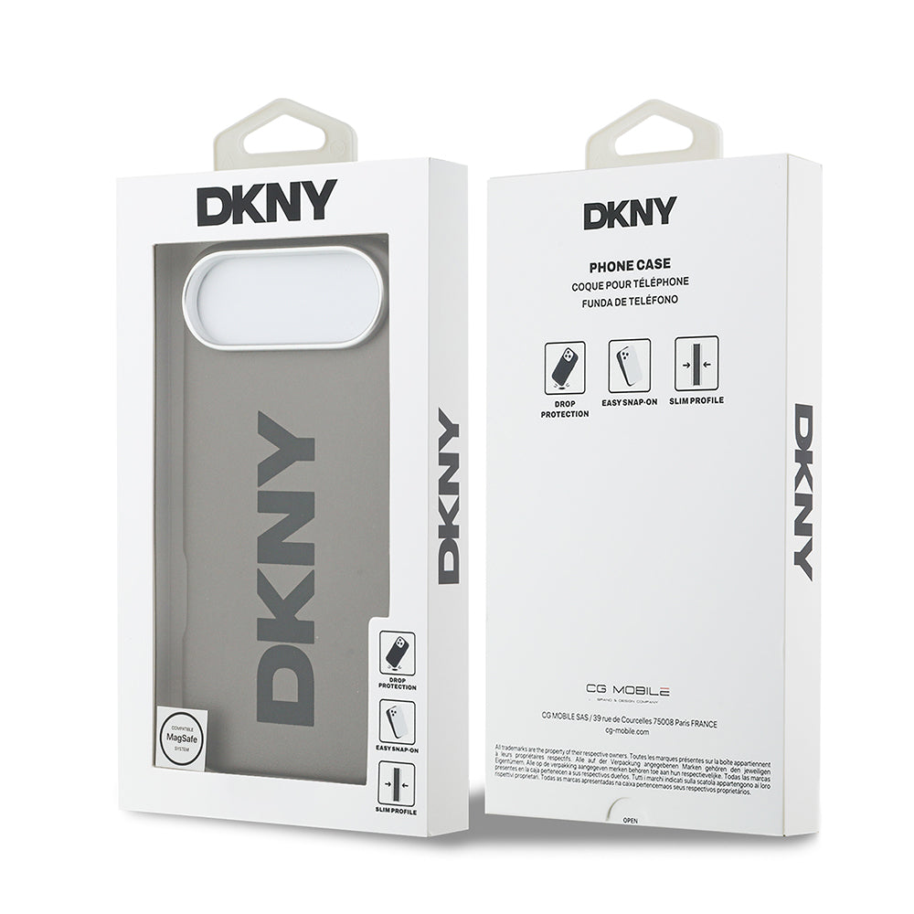 Apple iPhone 17 Air Kılıf DKNY Orjinal Lisanslı M-safe Şarj Özellikli PU Büyük Dikey Logolu Kapak Bej