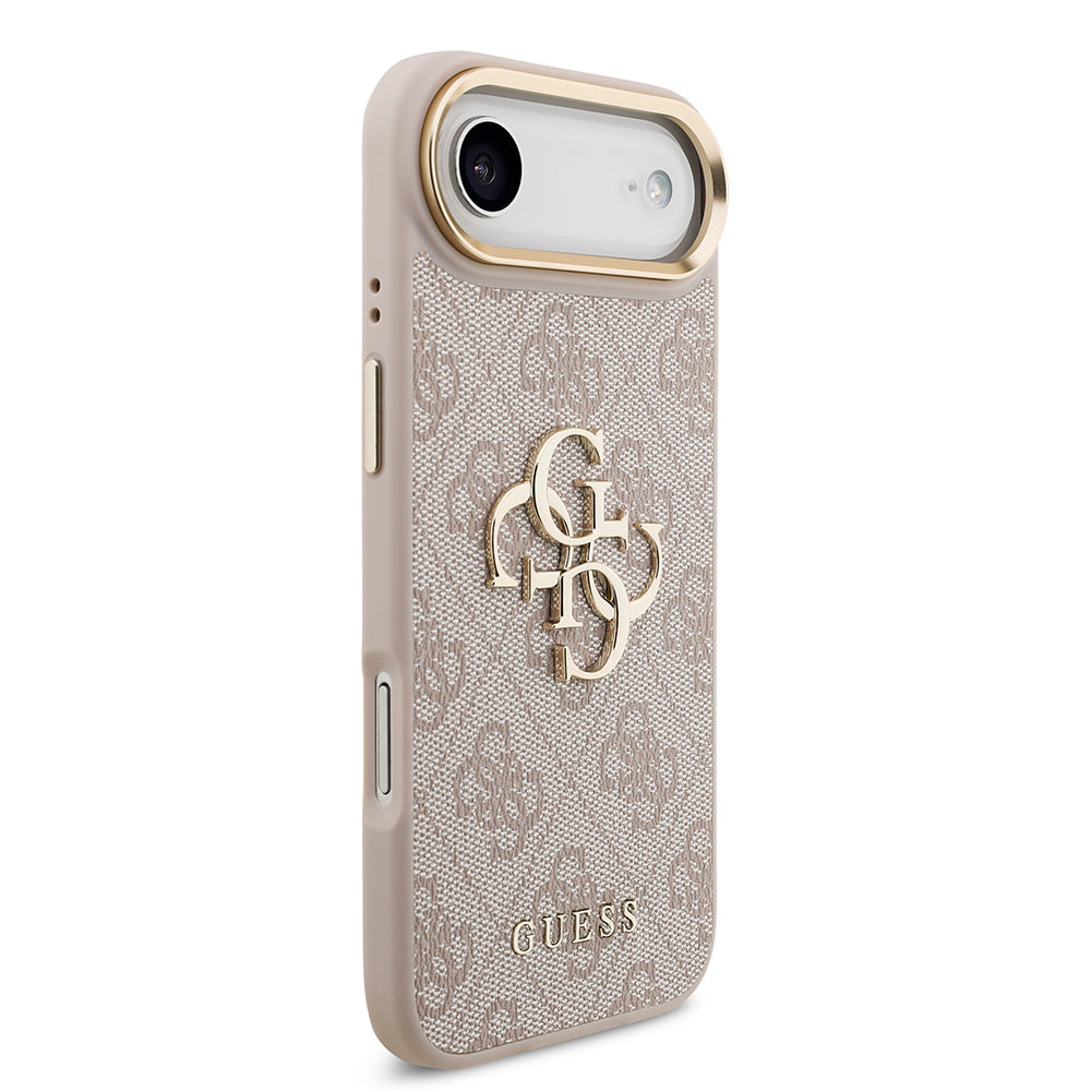 Apple iPhone 17 Air Kılıf Guess Orjinal Lisanslı Gold Metal Kamera Çerçeveli 4G Desenli Metal Büyük 4G ve Yazı Logolu Kapak Pembe