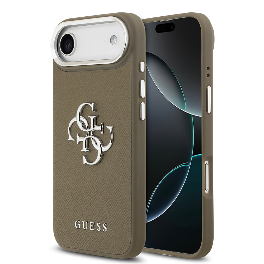 Apple iPhone 17 Air Kılıf Guess Orjinal Lisanslı Grained 4G Metal Büyük Logolu Kapak Kahverengi