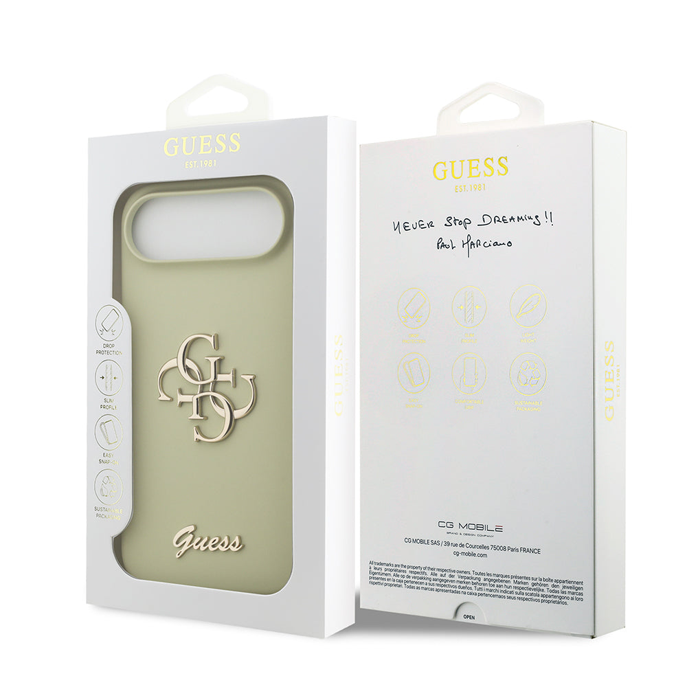 Apple iPhone 17 Air Kılıf Guess Orjinal Lisanslı Grained Yazı Logolu Kapak Yeşil