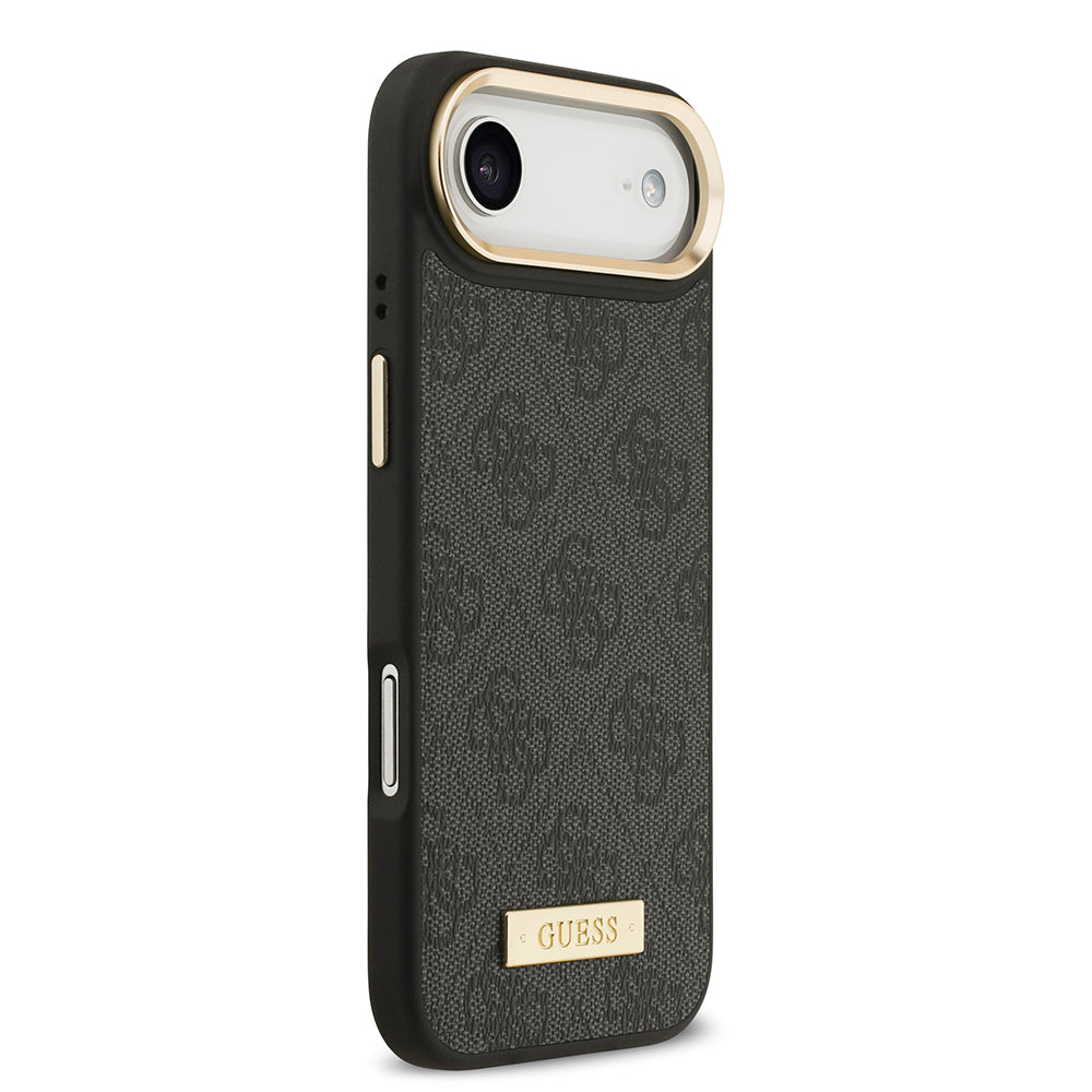 Apple iPhone 17 Air Kılıf Guess Orjinal Lisanslı M-safe Şarj Özellikli 4G Desenli PU Metal Plaka Klasik Logolu Kapak Siyah