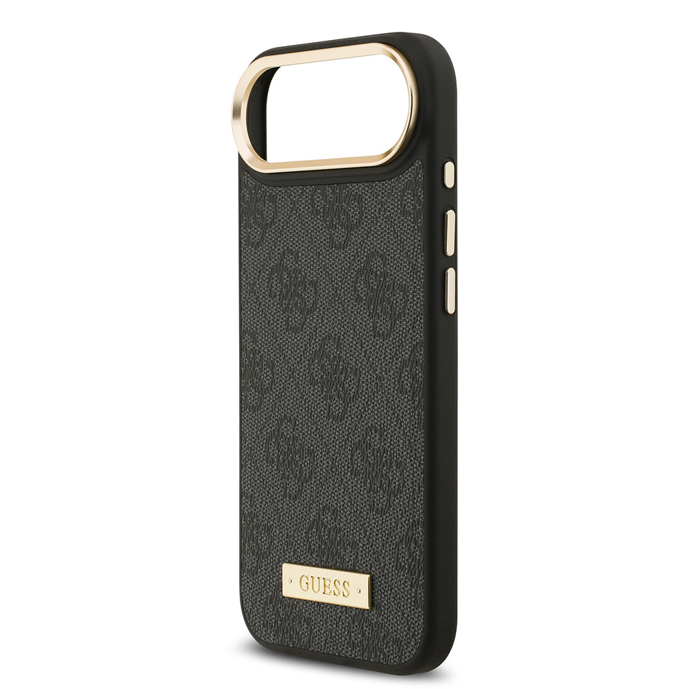 Apple iPhone 17 Air Kılıf Guess Orjinal Lisanslı M-safe Şarj Özellikli 4G Desenli PU Metal Plaka Klasik Logolu Kapak Siyah