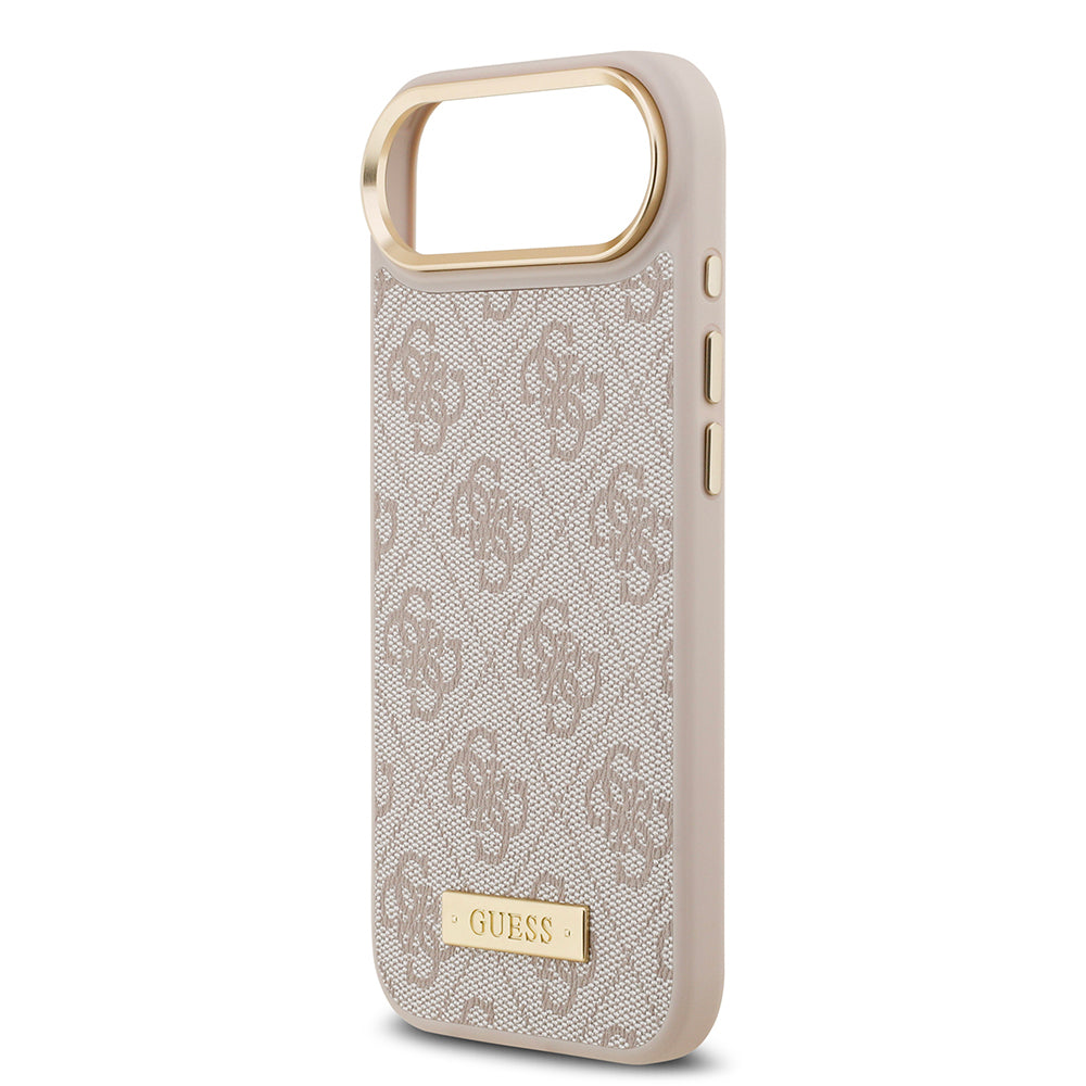 Apple iPhone 17 Air Kılıf Guess Orjinal Lisanslı M-safe Şarj Özellikli 4G Desenli PU Metal Plaka Klasik Logolu Kapak Pembe