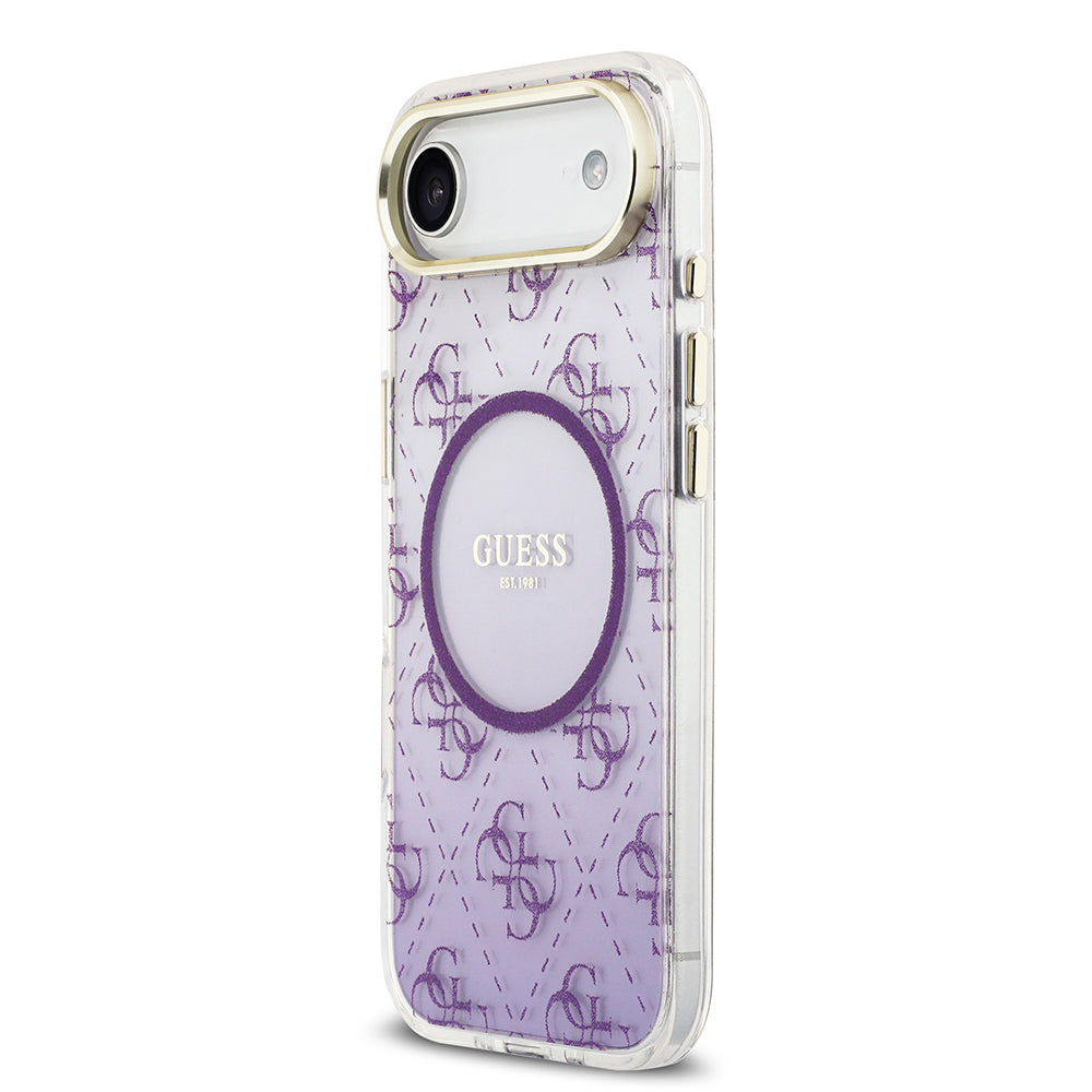 Apple iPhone 17 Air Kılıf Guess Orjinal Lisanslı M-safe Şarj Özellikli 4G Desenli Simli Silikon Kapak Mor
