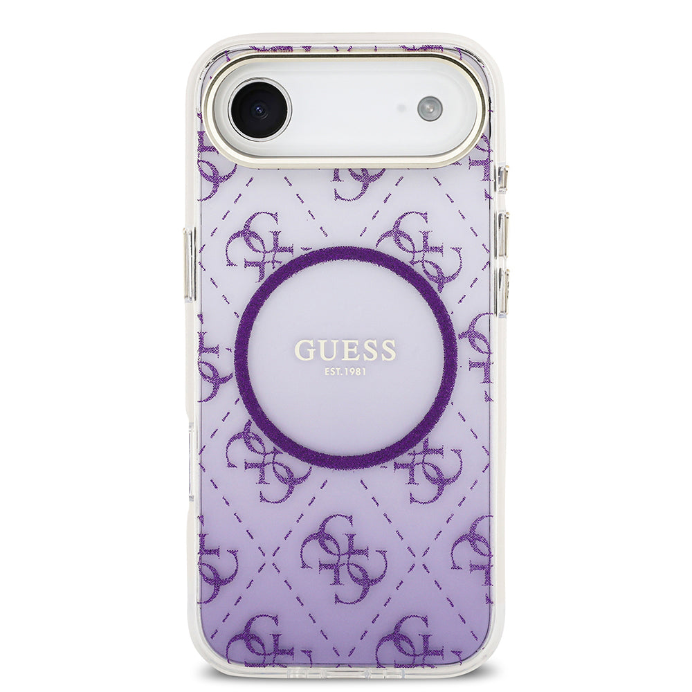 Apple iPhone 17 Air Kılıf Guess Orjinal Lisanslı M-safe Şarj Özellikli 4G Desenli Simli Silikon Kapak Mor