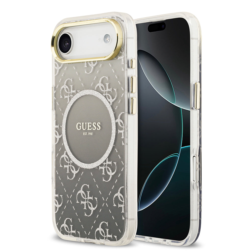 Apple iPhone 17 Air Kılıf Guess Orjinal Lisanslı M-safe Şarj Özellikli 4G Desenli Simli Silikon Kapak Gri
