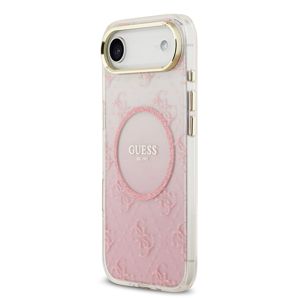 Apple iPhone 17 Air Kılıf Guess Orjinal Lisanslı M-safe Şarj Özellikli 4G Desenli Simli Silikon Kapak Pembe