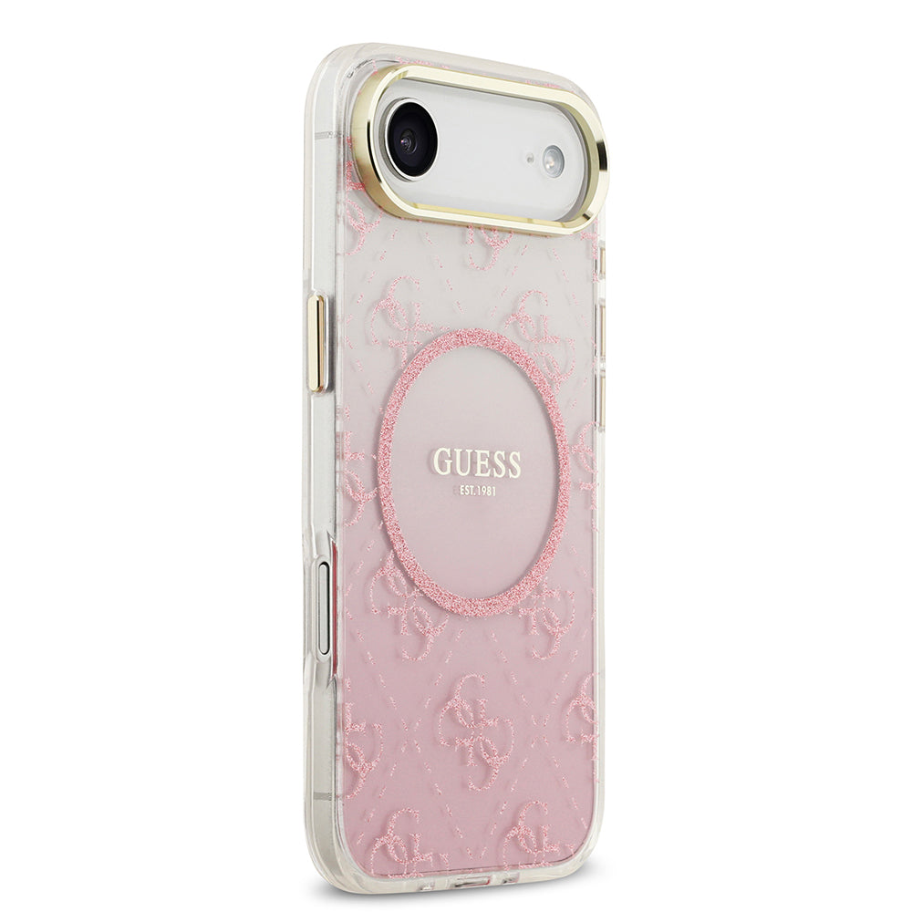 Apple iPhone 17 Air Kılıf Guess Orjinal Lisanslı M-safe Şarj Özellikli 4G Desenli Simli Silikon Kapak Pembe