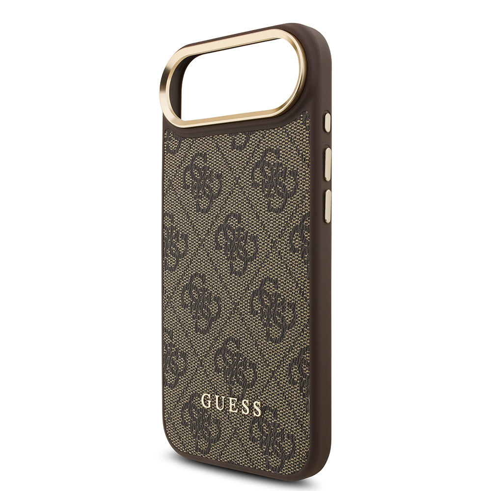 Apple iPhone 17 Air Kılıf Guess Orjinal Lisanslı M-safe Şarj Özellikli 4G Metal Büyük Logolu Kartlıklı Kapak Kahverengi