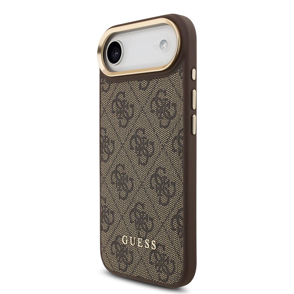 Apple iPhone 17 Air Kılıf Guess Orjinal Lisanslı M-safe Şarj Özellikli Askılı ve 4G Logo Kartlıklı Kapak Kahverengi