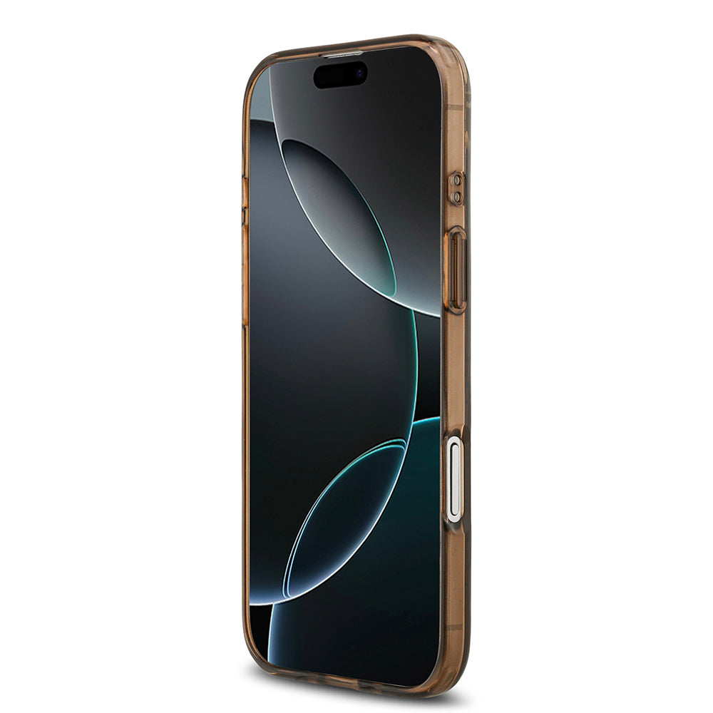 Apple iPhone 17 Air Kılıf Guess Orjinal Lisanslı M-safe Şarj Özellikli IML Baskılı Klasik Logolu 4G Desenli Kapak Kahverengi