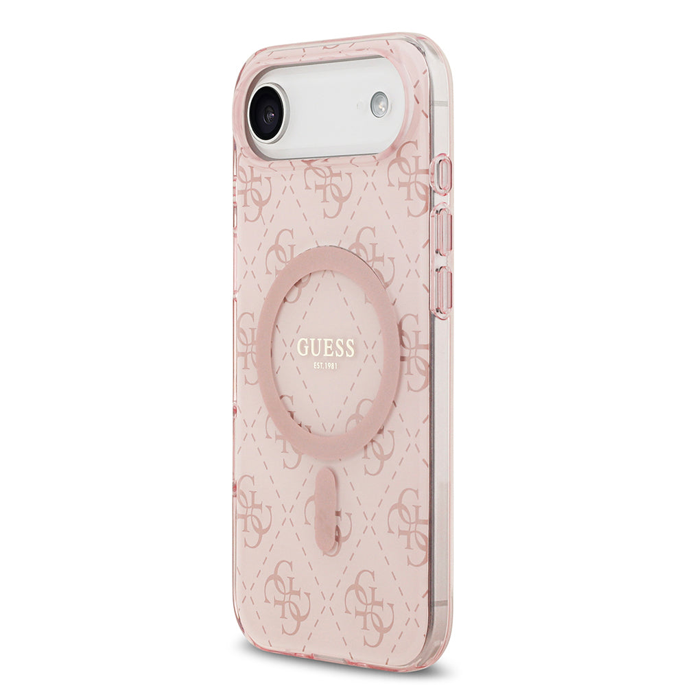 Apple iPhone 17 Air Kılıf Guess Orjinal Lisanslı M-safe Şarj Özellikli IML Baskılı Klasik Logolu 4G Desenli Kapak Pembe