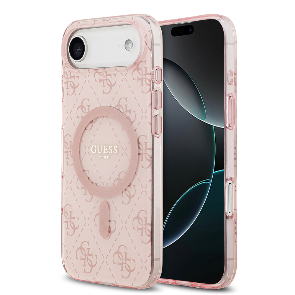 Apple iPhone 17 Air Kılıf Guess Orjinal Lisanslı M-safe Şarj Özellikli IML Baskılı Klasik Logolu 4G Desenli Kapak Pembe