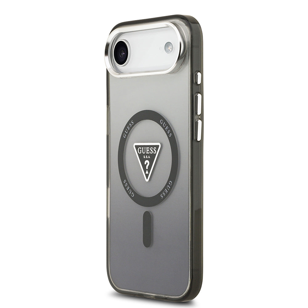 Apple iPhone 17 Air Kılıf Guess Orjinal Lisanslı M-safe Şarj Özellikli IML Baskılı Üçgen Logolu Metal Kamera Çerçeveli Kapak Siyah