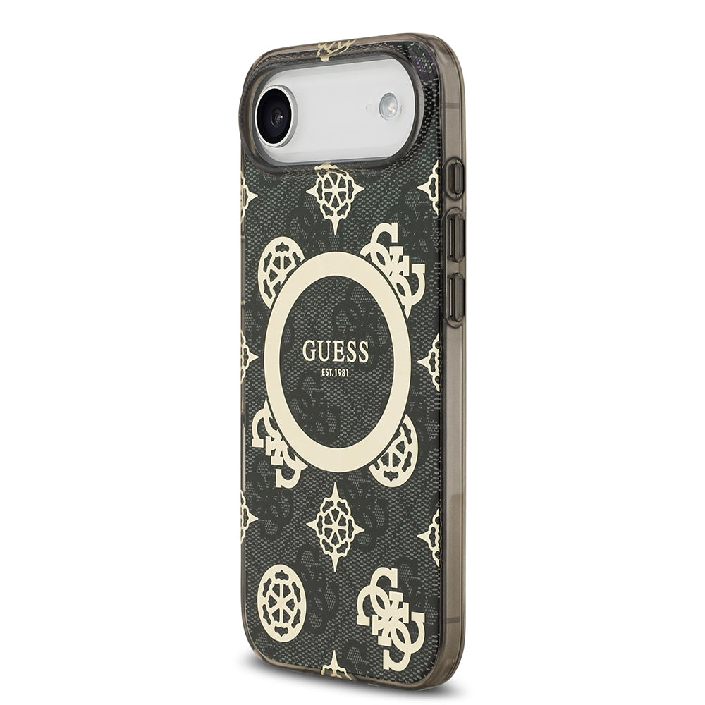 Apple iPhone 17 Air Kılıf Guess Orjinal Lisanslı M-safe Şarj Özellikli IML Peony ve 4G Desenli Klasik Logolu Kapak Siyah