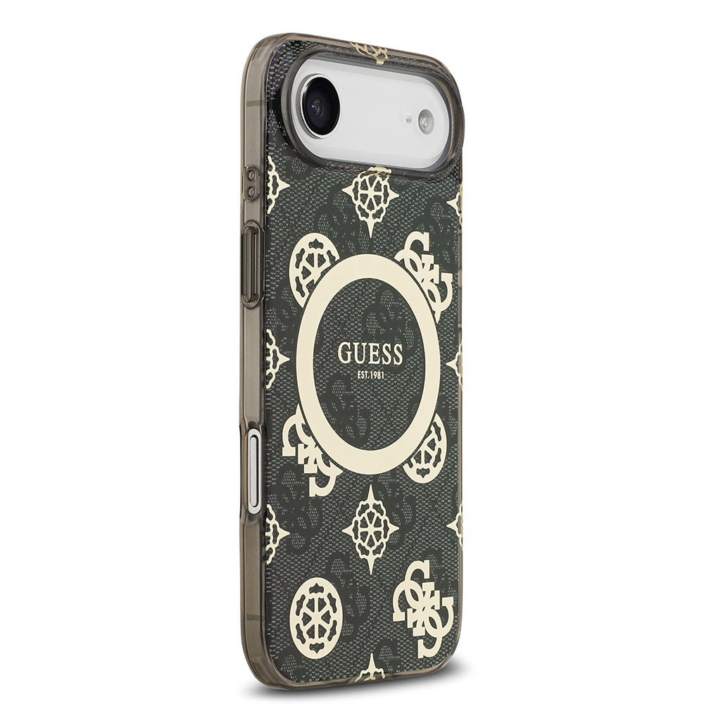 Apple iPhone 17 Air Kılıf Guess Orjinal Lisanslı M-safe Şarj Özellikli IML Peony ve 4G Desenli Klasik Logolu Kapak Siyah