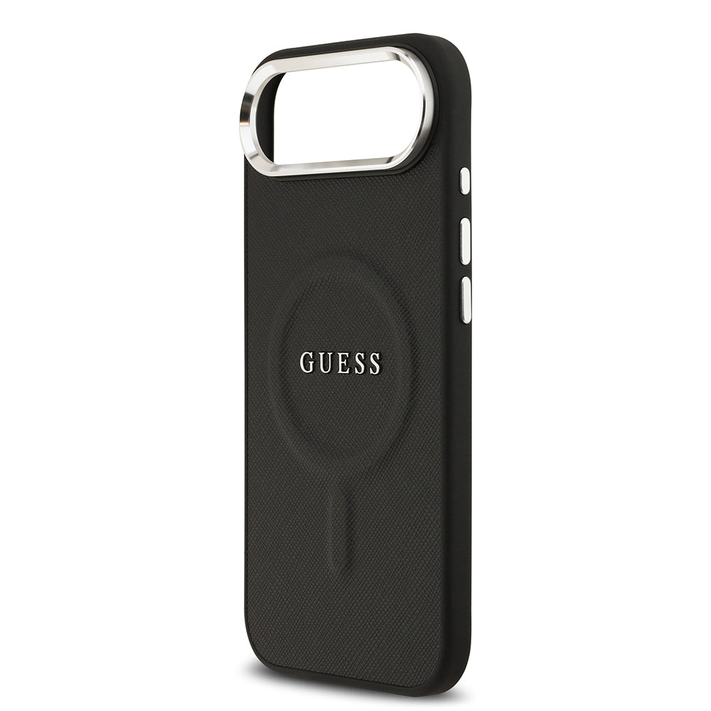 Apple iPhone 17 Air Kılıf Guess Orjinal Lisanslı M-safe Şarj Özellikli Klasik Yazı Logolu PU Deri Kapak Siyah