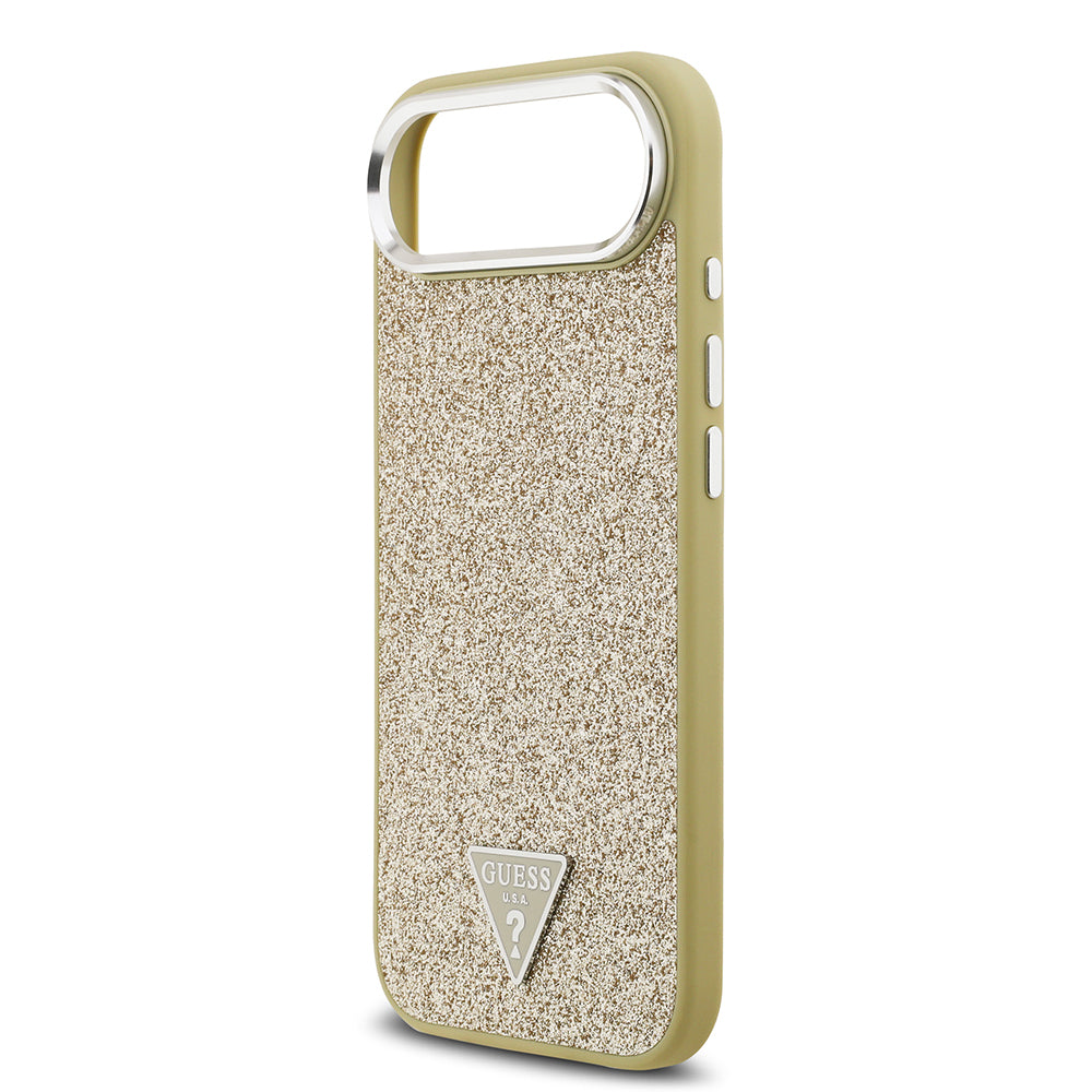 Apple iPhone 17 Air Kılıf Guess Orjinal Lisanslı M-safe Şarj Özellikli Metal Kamera Çerçeveli Üçgen Logolu Glitter Kapak Gold