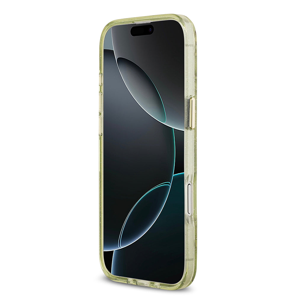 Apple iPhone 17 Air Kılıf Guess Orjinal Lisanslı M-safe Şarj Özellikli Simli Çiçek Desenli Metal Kamera Çerçeveli Üçgen Logolu Kapak Yeşil