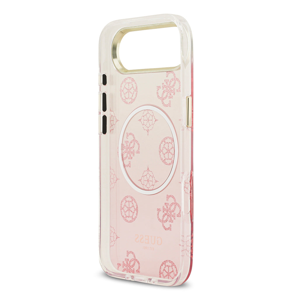 Apple iPhone 17 Air Kılıf Guess Orjinal Lisanslı M-safe Şarj Özellikli Simli Peony Desenli Silikon Kapak Pembe