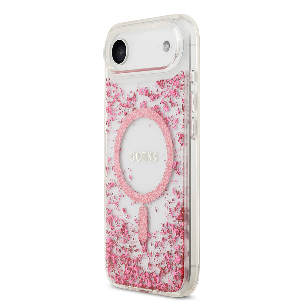 Apple iPhone 17 Air Kılıf Guess Orjinal Lisanslı M-safe Şarj Özellikli Transparan Resin Bottom Kapak Pembe