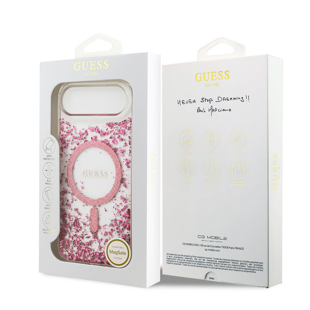 Apple iPhone 17 Air Kılıf Guess Orjinal Lisanslı M-safe Şarj Özellikli Transparan Resin Bottom Kapak Pembe