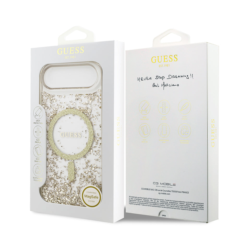 Apple iPhone 17 Air Kılıf Guess Orjinal Lisanslı M-safe Şarj Özellikli Transparan Resin Bottom Kapak Gold