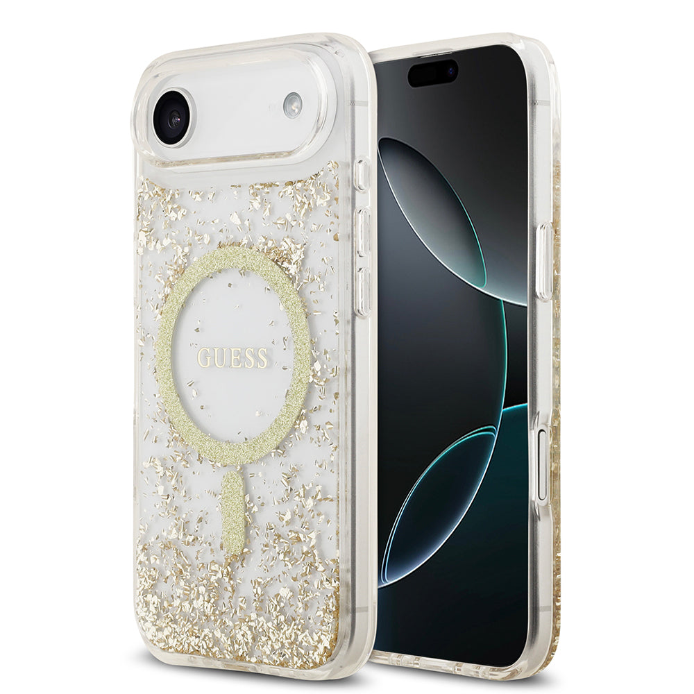 Apple iPhone 17 Air Kılıf Guess Orjinal Lisanslı M-safe Şarj Özellikli Transparan Resin Bottom Kapak Gold